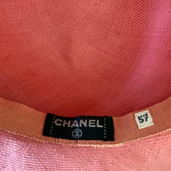 VINTAGE AUTHENTIC CHANEL PINK SALMON BRIMMED BLACK RIBBON BOW HAT - Picture 5 of 11
